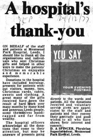 Thankyou! Yorkshire Evening Post 24th December 1977