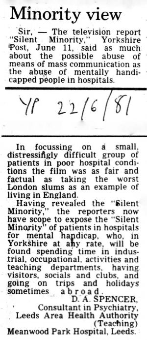 Silent Minority, Yorkshire Post 22nd June 1981