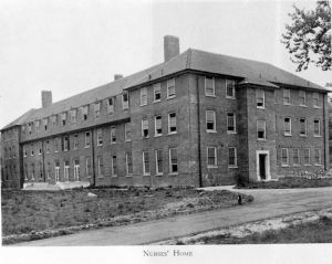 Page 10, Nurses Home � 1941 a three storey building with originally study bedrooms on 1st and 2nd floors, recreation rooms, sitting rooms and dining room on ground floor.  The nurse�s training school was installed in one end of the top floor and was extended a few times by incorporating adjacent bedrooms.  Rewiring was done in stages 1980-81.  In 1985 changing policies resulted in fewer resident staff and plans to convert to offices for community health staff were made. 